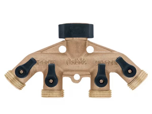 Lot 96-230414 - Orbit Heavy-Duty Brass 4-Way Shut-Off Hose Faucet Manifold Hose Connector
Lightly used