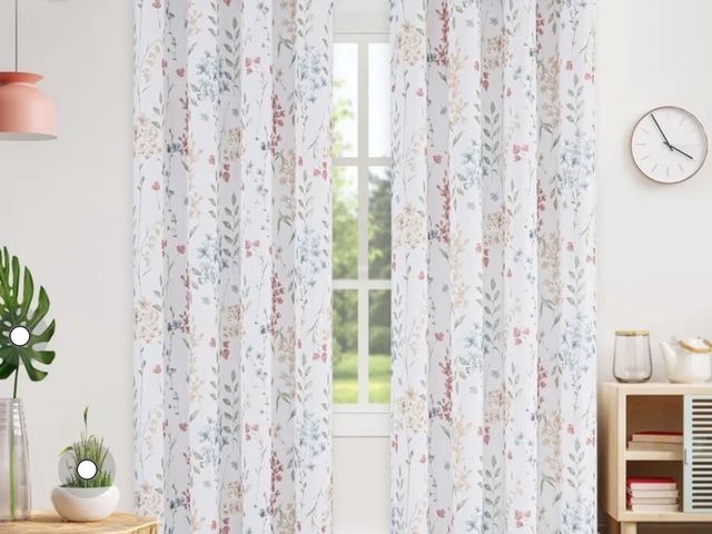 Lot 96-230695 - Bohogeo Floral Colorful Botanical Print Living Room Curtain Panels, Watercolor Grommet Farmhouse Red...