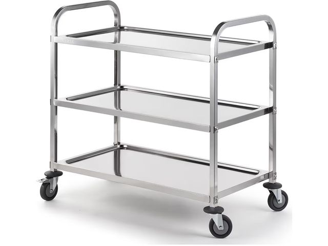 Lot 96-178982 - CURTA Stainless Steel Serving Trolley, 38" L x 20" W x 37" H 3 Tiered Shelf Kitchen Utility Cart, Ro...