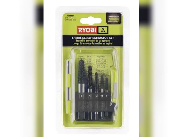 Lot 96-212190 - RYOBI Spiral Screw Extractor Set (5-Piece)
New