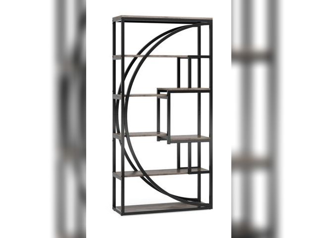 Lot 96-171869 - 70.8 in. Tall Grey and Black Engineered Wood 8-Shelf Bookcase Open Storage Display Shelves for Home ...