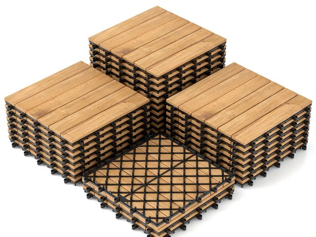 Lot 96-185617 - 30 PCS Interlocking Deck Tiles 12 x 12 Inch Acacia Wood Patio Tiles with Straight Slats, Natural
New...