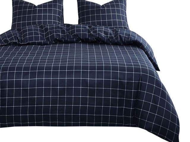 Lot 96-191125 - Wake In Cloud - Grid Comforter Set, Preppy Geometric Plaid Checkered Modern Pattern Printed, Soft Li...