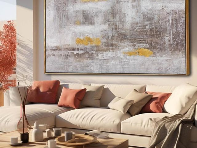 Lot 96-164253 - Large Canvas Wall Art Brown And White Abstract Wall Art for Living Room Artwork Decor for Dinning Ro...
