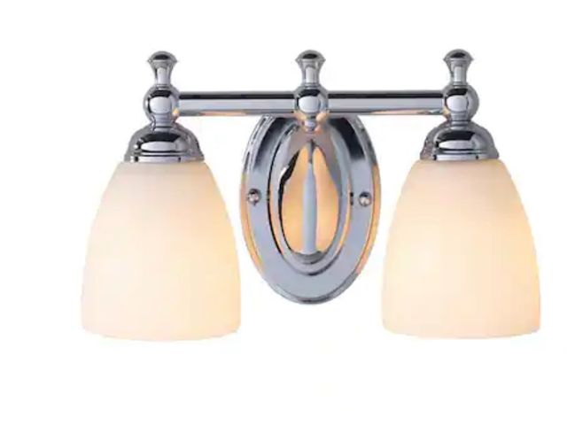 Lot 96-162221 - Hampton Bay
Solomone 13.4 in. 2-Light Polished Chrome Bathroom Vanity Light Fixture with Opal Glass ...
