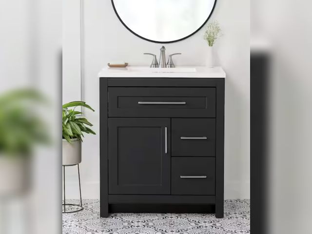 Lot 96-155148 - Home Decorators Collection Clady 31 in. Single Sink Matte Black Bath Vanity with White Cultured Marb...