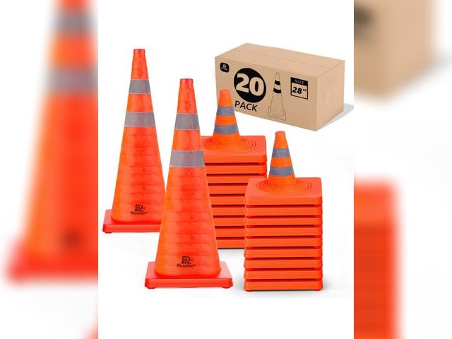 Lot 96-176056 - RoadHero 28 Inch 20 Pack Collapsible Traffic Safety Cones, Multi Purpose Pop-up Cones with Reflectiv...