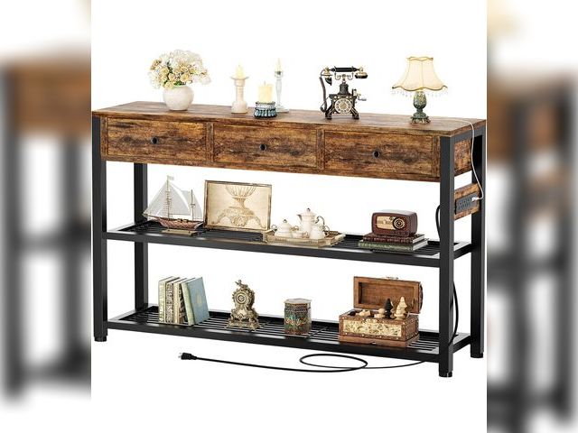 Lot 96-187939 - Ecoprsio 47'' Entryway Table with Outlets and USB Ports, Console Table with 3 Drawers, Sofa Table Na...