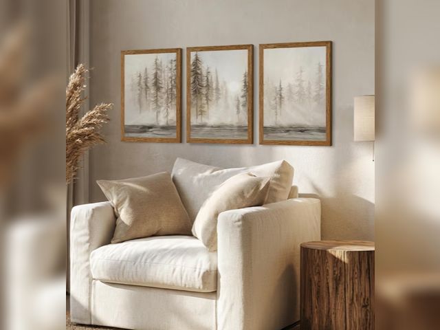 Lot 96-227590 - 3 Pieces Abstract Forest Tree Canvas Wall Art, Grunge Landscape Tree Wall Decor, Modern Art Decorati...
