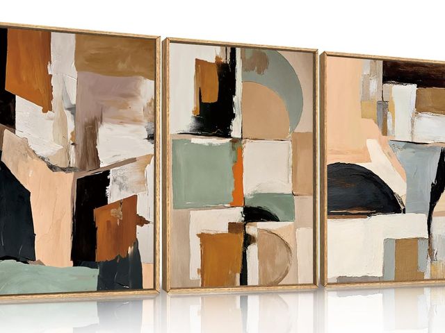 Lot 96-173211 - LHIUEM Large Abstract Color Block Framed Canvas Wall Art Set,Colorful Brush Stroke Shapes Wall Decor...