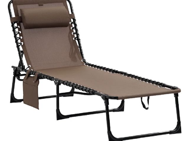 Lot 96-160419 - Outsunny Reclining Chaise Lounge Chair, Portable Sun Lounger, Folding Camping Cot with Adjustable Ba...