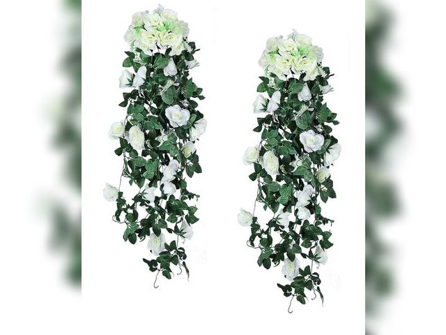 Lot 96-170579 - Artificial Plants Hanging 2Pieces 3.3Ft Rose Plant Flowers Vines Wedding Home Office Arch Arrangemen...