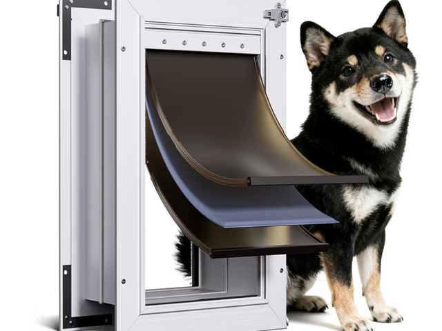 Lot 96-190664 - 3-Flap Dog Door Wall Mount, Medium All Aluminum Alloy Doggy Doggie Door, Pet Door for Dogs with 2 Lo...