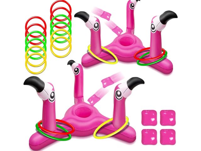 Lot 96-197902 - 2 Pack Inflatable Flamingo Pool Toys Games Set, 2-in-1 Floating Pool Rings Toss &amp; Cornhole Summe...
