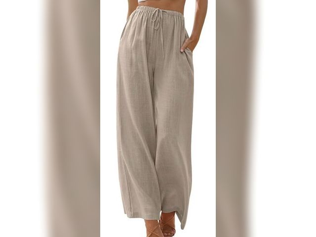 Lot 96-233060 - TEMOFON Pants for Women Wide Leg Linen Pant Summer Casual Palazzo Khaki Flowy Pants with Pocket Draw...