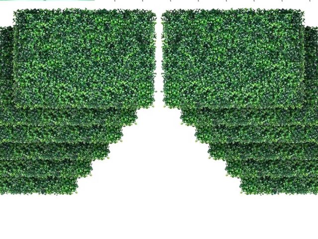 Lot 96-214019 - 48 Artificial Boxwood Panels, 24 x 16 in 1.6 in Sun Protected Boxwood Hedge Wall Panel, Green Fake G...