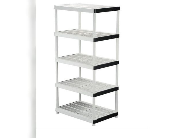 Lot 96-204339 - HDX 5-Tier Easy Assembly Multipurpose Plastic Garage Storage Shelving Unit in Gray (36 in. W × 72 in...