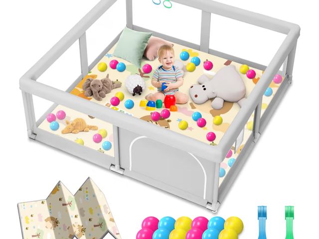 Lot 96-180480 - Baby Playpen with Mat, 50 x 50 inch, PlayPen for Babies and Toddlers, Sturdy Safety Play Pen with So...
