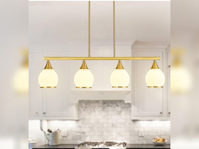 Lot 96-190682 - Island Light for Kitchen,4-Light Gold Finish Kitchen Island Pendant Lighting with Round Frosted Glas...