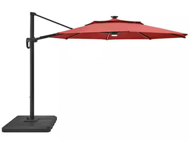Lot 96-164952 - Hampton Bay
11 ft. Aluminum Cantilever Solar LED Offset Patio Umbrella in Chili

MSRP $450

New