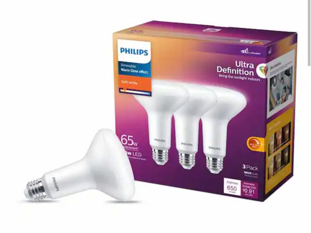 Lot 96-211277 - Philips

65-Watt Equivalent BR30 Ultra Definition Dimmable E26 LED Light Bulb Soft White with Warm G...