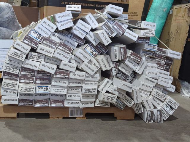 Lot 96-176821 - Pallet of Cordless Light Filtering Window Blinds, Various Sizes and Colors. New Palletized items hav...
