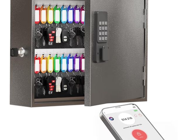 Lot 96-177106 - WeHere Smart Key Lock Box, Wall Mounted Key Cabinet with 60 Key Tags, Bluetooth App Control, OTP &am...