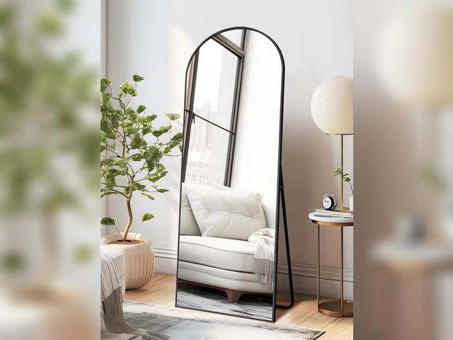 Lot 96-179572 - NicBex Arched Full Length Mirror with Stand, 56"x19" Aluminum Alloy Frame Floor Mirror, Black - Free...