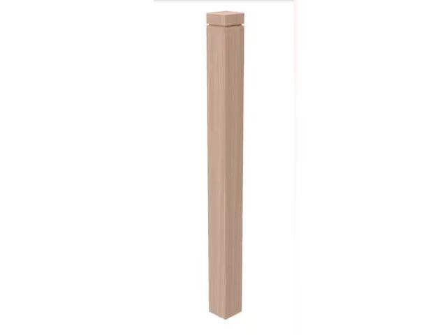 Lot 96-221798 - EVERMARK Stair Parts 48 in. x 3-1/2 in. Unfinished Red Oak 4001 Square Box Newel Post with Dado Cap ...