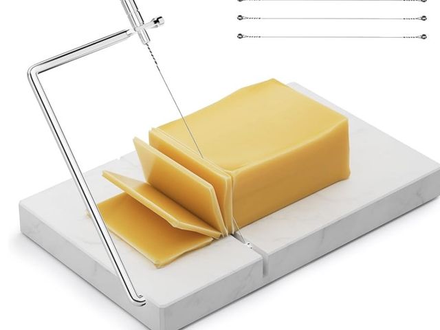 Lot 96-233278 - Marble Cheese Slicer with 1 Replacement Thick Cutting Wire, White Heavy-Duty 5"x8" Handheld Marble B...