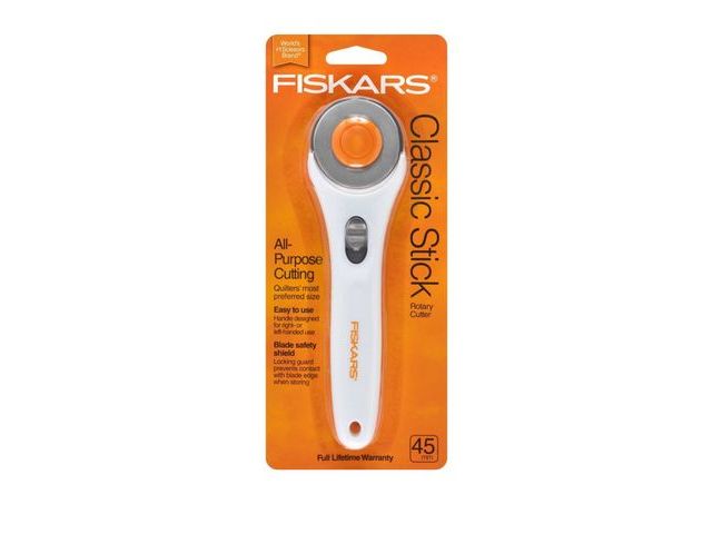 Lot 96-164737 - Fiskars Classic Stick Rotary Cutter (45 mm): Titanium Craft Tool, Manual, 9" Length, 3.75" Width, Wh...