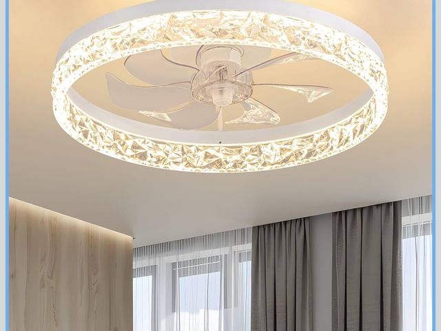 Lot 96-186914 - KDG 19.7" Low Profile LED Ceiling Fans with Light, Reversible Flush Mount with Remote and 6 Winds Sp...