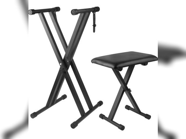 Lot 96-176234 - Keyboard Stand Piano Bench Set, Double X Adjustable Keyboard Stand Piano Stand with Lockable Straps,...