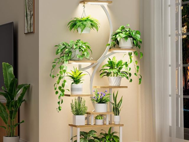 Lot 96-190365 - 8-Tiered Plant Stand With Grow Lights - 62" Tall Indoor Shelf for Multiple Plants, Metal S-Shaped Fl...