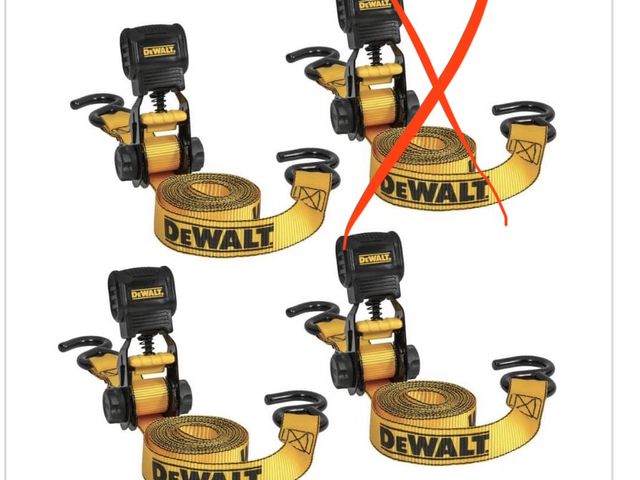 Lot 96-211706 - DEWALT 1.0 in. x 12 ft. Ratchet Tie-Down Straps 1500 Ibs. Break
Strength (3-Pack) New