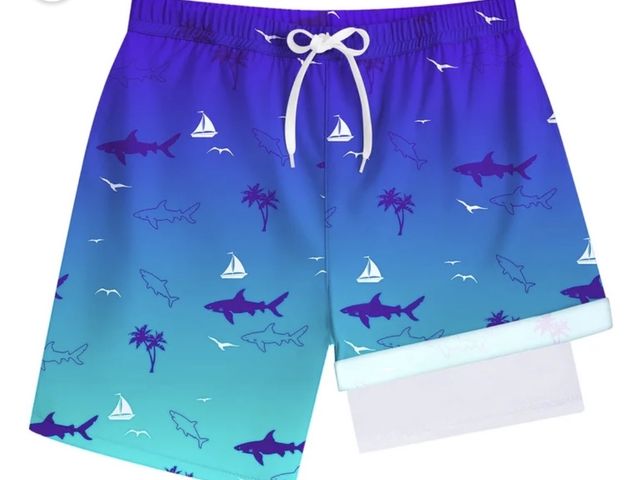 Lot 96-230459 - Actgleam Boys Swim Trunks Swim Shorts with Compression Liner Bathing Suit Swimsuit for 8 Year,Blue S...