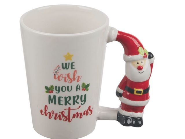 Lot 96-201025 - 6 Pack of Christmas Themed Santa Handle Mug, Assorted New
