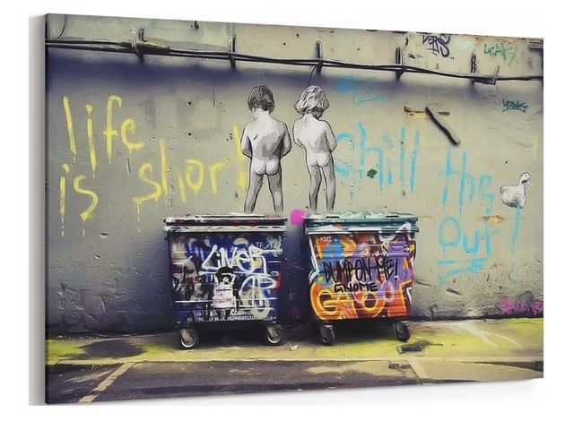 Lot 96-180732 - Street Graffiti Art Wall Decor Banksy Canvas Wall Art Framed Life Is Short Chill the Duck Out Graffi...