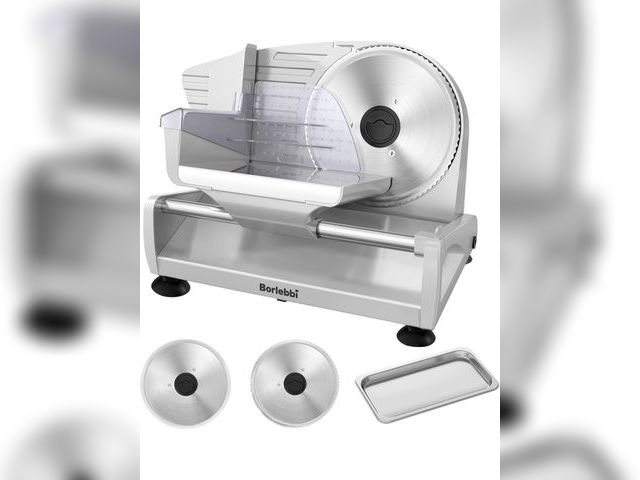 Lot 96-189962 - Meat Slicer, 200W Meat Slicer Machine for Home, DC Motor Quiet Deli Slicer with 2 Removable 7.5'' St...