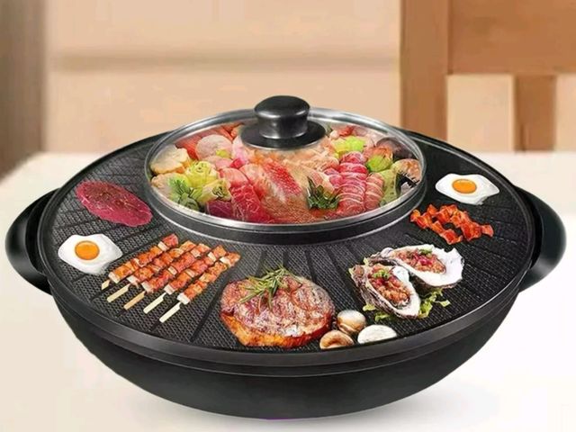 Lot 96-232705 - Cooking Utensils Set,Grill And Hot Pot 2 In 1 Portable Cookware Round Multifunctional Korean BBQ For...