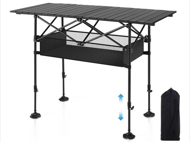 Lot 96-170334 - LET'S CAMP Folding Camping Table, Portable Aluminum Roll-up Picnic Backpacking Table with Adjustable...