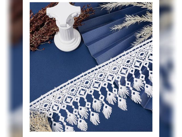 Lot 96-200849 - GORGECRAFT 5 Yards Embroidered Tassel Lace Trim White Boho Sewing Fringe Ribbon 7cm Crochet Lace Fab...