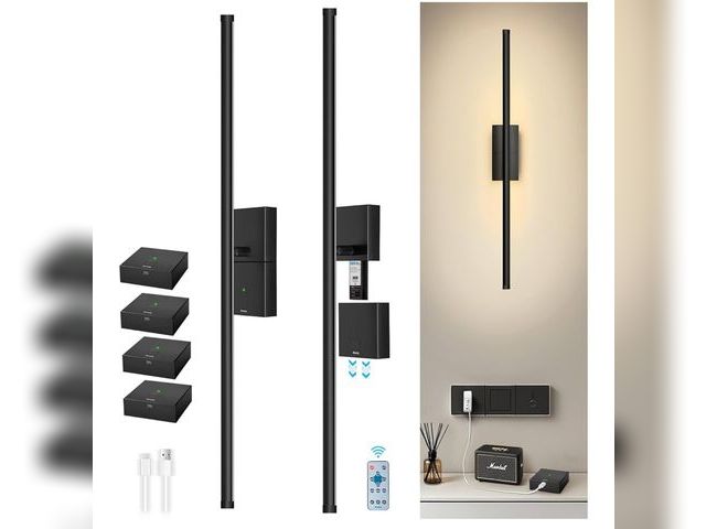 Lot 96-175808 - Wall Sconces Set of Two with 4 Batteries, Magnetic Detachable Battery Rechargeable Lights with Remot...
