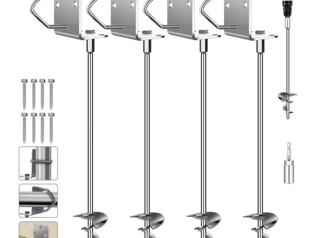 Lot 96-190666 - Ground Anchors Shed Anchors 27" Set of 4 Trampoline Stakes Screw in Heavy Duty Mobile Home - Storage...