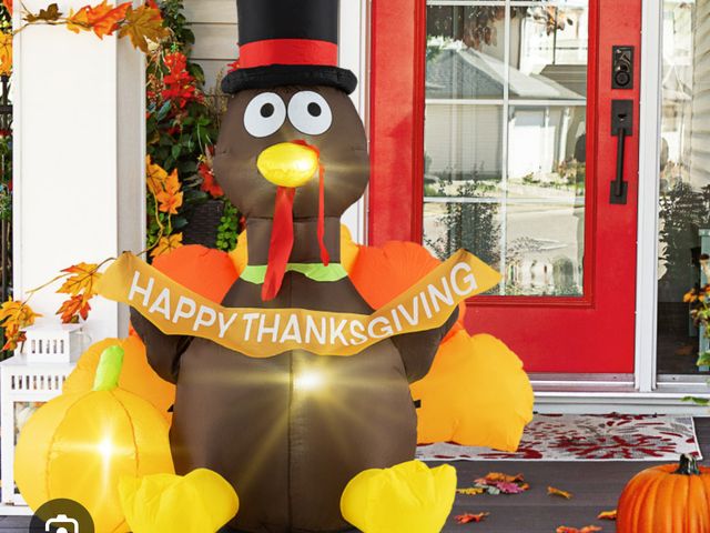 Lot 96-184676 - 5 FT Inflatable Turkey with Pumpkin and LED Lights for Indoor Party MSRP $110 New
