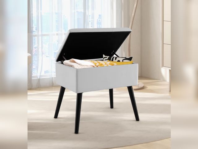 Lot 96-197642 - Giantex Vanity Stool Chair with Storage, Multifunctional 20" Makeup Seat with Wood Legs, Ottoman Foo...