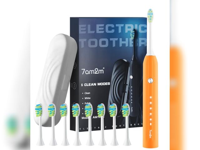 Lot 96-177977 - 7AM2M Sonic Electric Toothbrush for Adults and Kids, with 8 Brush Heads and Travel Case,5 Modes with...