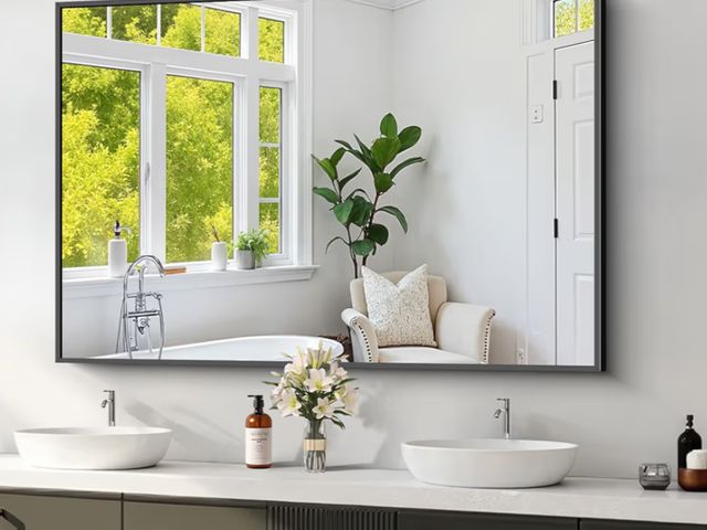 Lot 96-176157 - Black Framed Bathroom Mirror 36 in x 24 in New