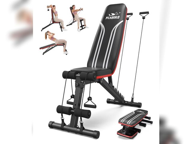 Lot 96-176281 - FLYBIRD Foldable Weight Bench with Resistance Bands, 8 Backrests Fast Adjustable FID for Home Gym Fu...