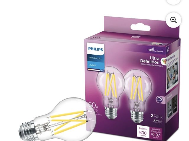 Lot 96-222182 - Philips Ultra Definition LED 60-Watt A19 Filament Light Bulb, Clear Daylight, Dimmable, E26 Medium B...